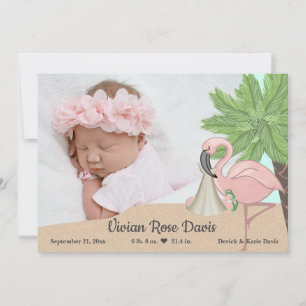Flip Flop and Flamingo Baby Birth Announcement