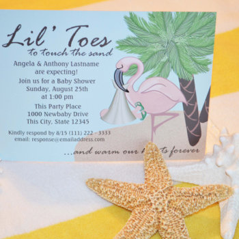 Flip Flop And Flamingo Baby Shower Invitation by happygotimes at Zazzle