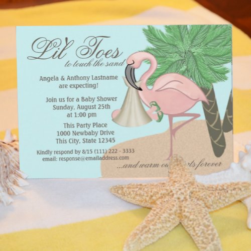 Flip Flop and Flamingo Baby Shower Invitation