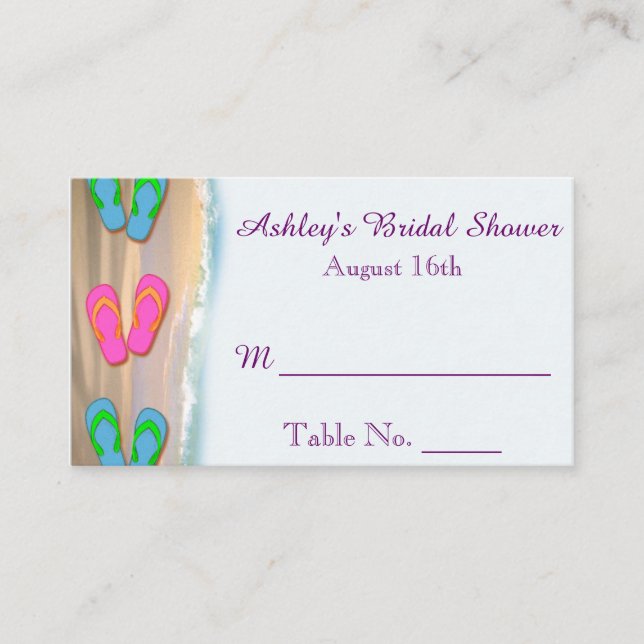 Flip Flop Beach Bridal Shower Place Cards (Front)