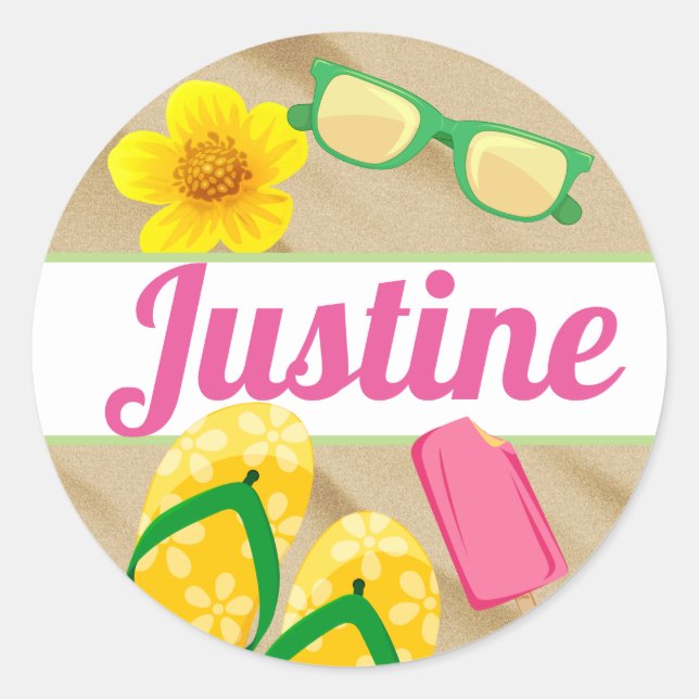 Flip Flop & Beach Fun | Luau Party Favor Stickers (Front)