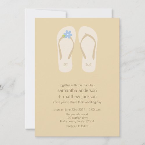 Flip Flop Beach Wedding Invitations -Blue Flower