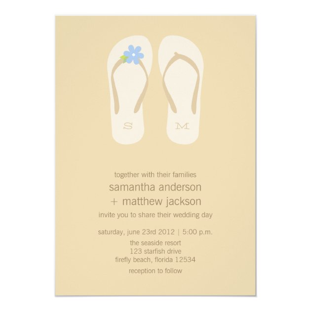 Flip Flop Beach Wedding Invitations -Blue Flower
