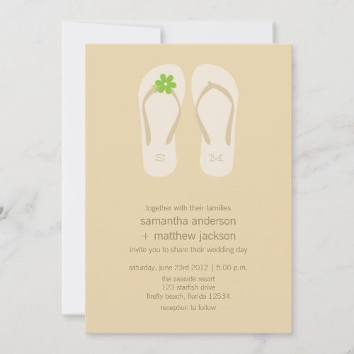 Flip Flop Beach Wedding Invitations -Green Flower