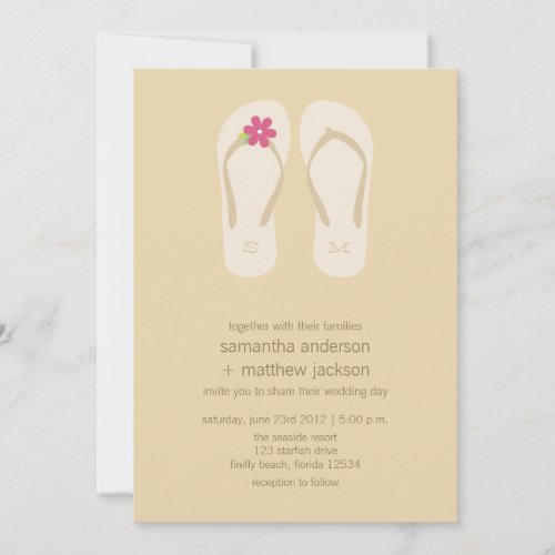 Flip Flop Beach Wedding Invitations -Pink Flower