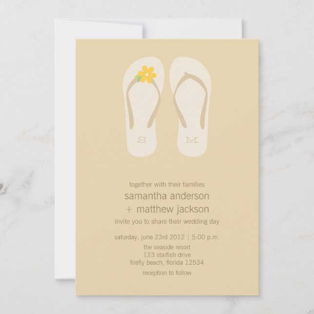 Flip Flop Beach Wedding Invitations -Yellow Flower (Front)