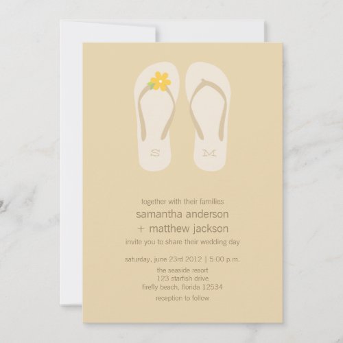Flip Flop Beach Wedding Invitations -Yellow Flower