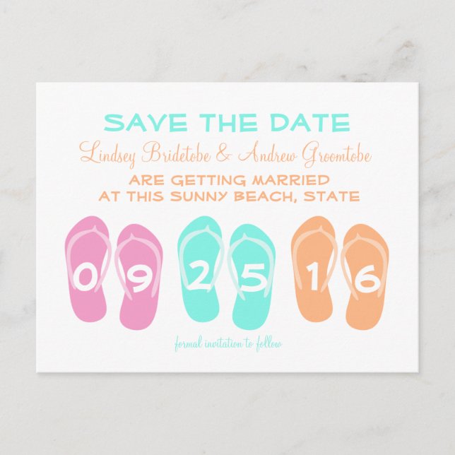 Flip Flop Beach Wedding Save the Date Announcement Postcard (Front)