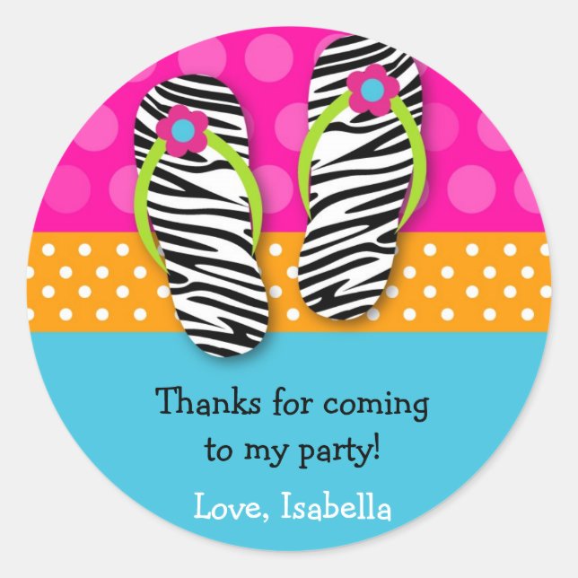 Flip Flop Birthday Party Favor Stickers Labels Kid (Front)