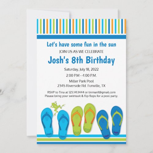 Flip Flop Birthday Party Invitation Pool Party