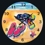 Flip-Flop -clock Large Clock<br><div class="desc">A watercolor illustration of beach foot wear decorates this light-hearted clock.</div>