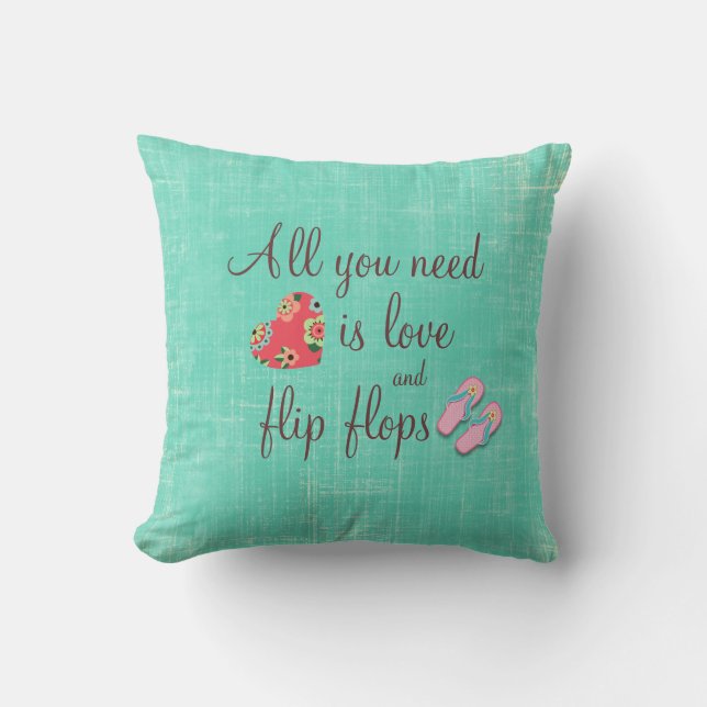 Flip Flop Love Quote Throw Pillow (Front)