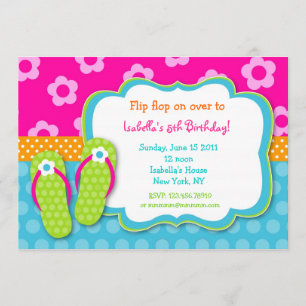 Flip Flop Luau Pool Party Birthday Invitaitons Invitation