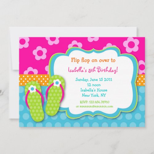 Flip Flop Luau Pool Party Birthday Invitaitons Announcement
