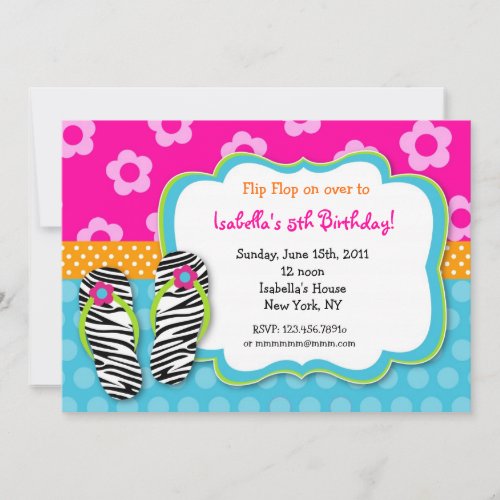 Flip Flop Luau Pool Party Birthday Invitations
