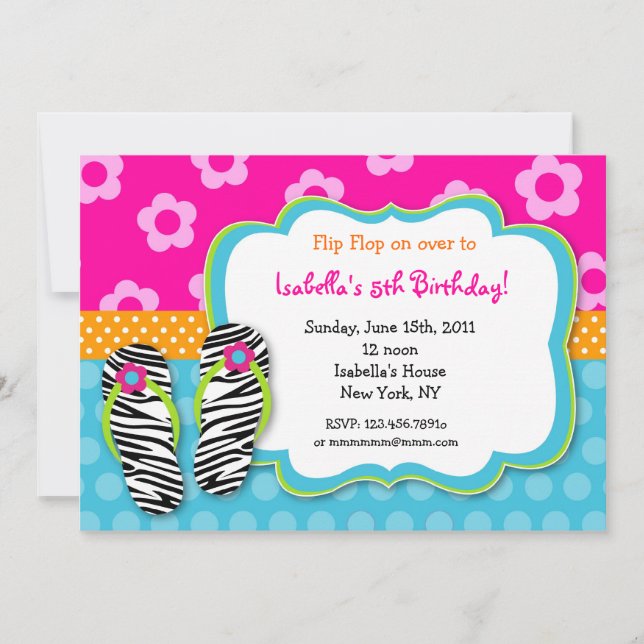 Flip Flop Luau Pool Party Birthday Invitations (Front)