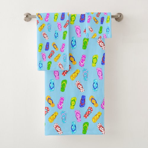Flip Flop Pattern Blue Bath Towel Set