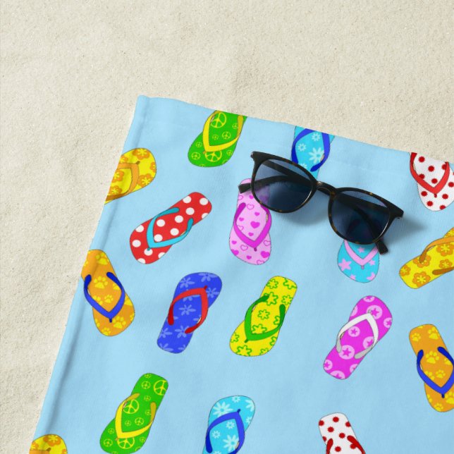 Flip Flop Pattern Blue Beach Towel (In Situ)