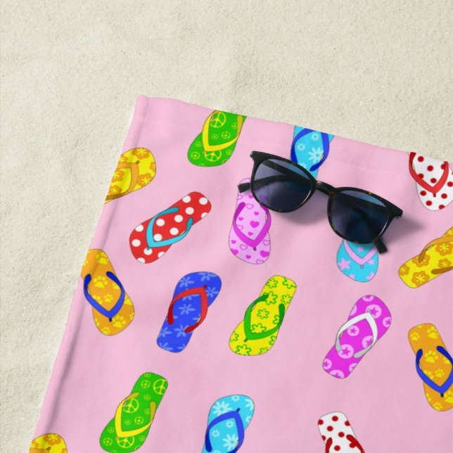 Flip Flop Pattern Pink Beach Towel (In Situ)