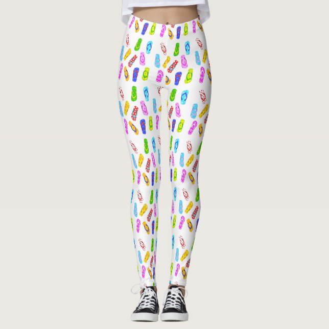 Flip Flop Pattern White Leggings (Front)
