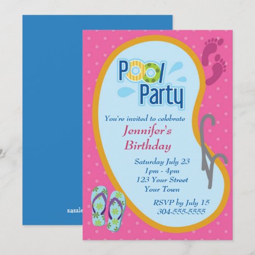 Flip Flop Pool Party Birthday Personalized Announcement