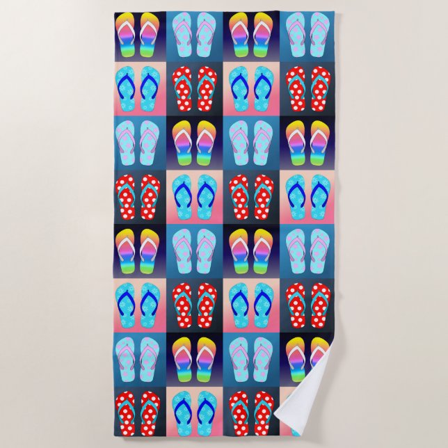 Flip Flop Pop Art Pattern Beach Towel (Front)