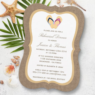 Flip-Flop Sand Beach Burlap Rehearsal Dinner Invitation