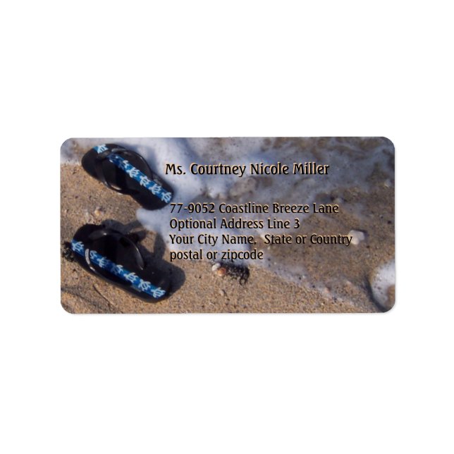 Flip Flop Sandals Wave on Beach Label (Front)