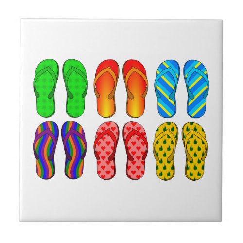 Flip Flop Shoes Fun Summer Beach Colorful Stripes Tile