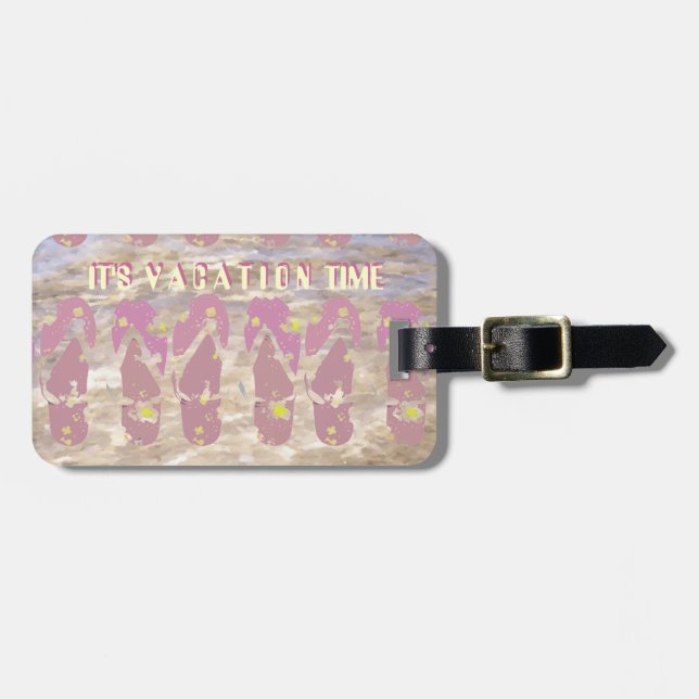 Flip Flop Vacation in Pink Luggage Tag (Front Horizontal)