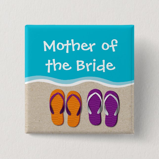 Flip Flop Wedding on the Beach Bridal Party Pinback Button (Front)