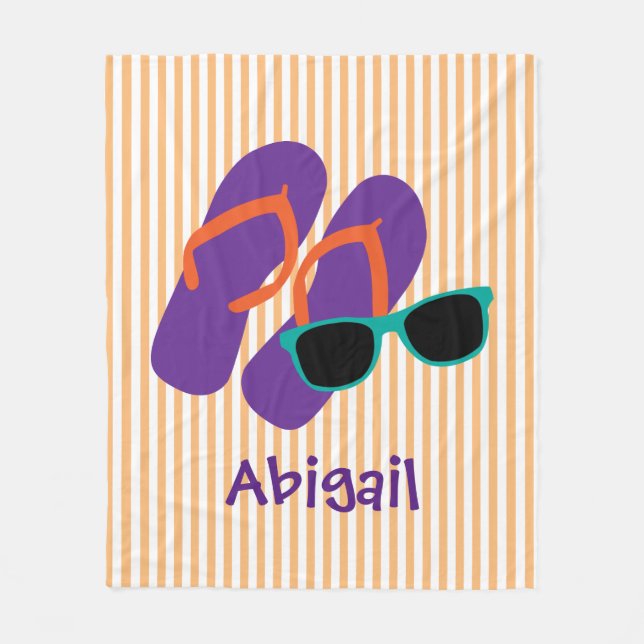 Flip Flops and Sunglasses, Personalized Fleece Blanket (Front)