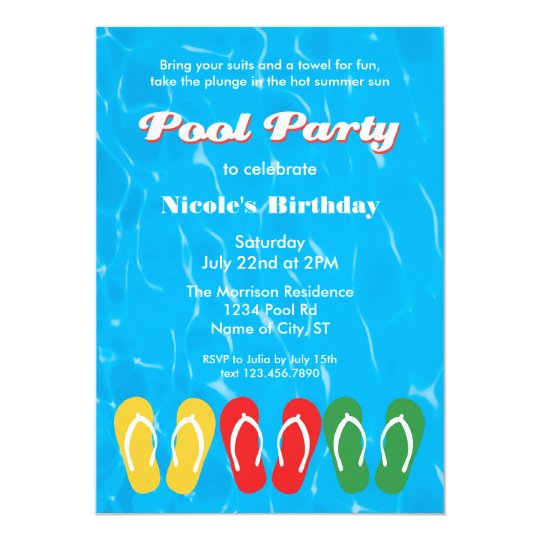 Flip Flops and Water Pool Party Invitation | Zazzle.com