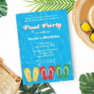 Flip Flops and Water Pool Party Invitation