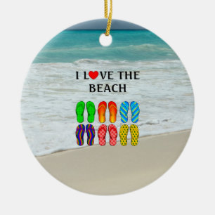 Flip-Flops Beach Love, colorful design, Ceramic Ornament