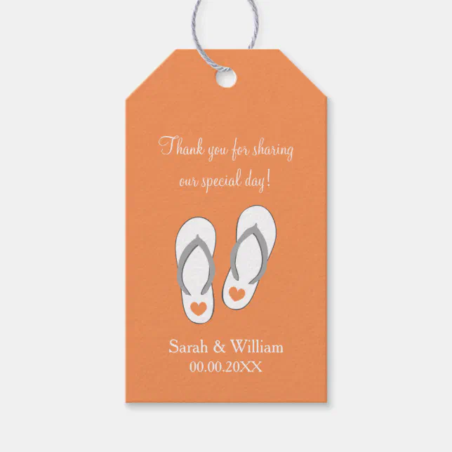 Flip flops beach wedding thank you favor gift tags | Zazzle
