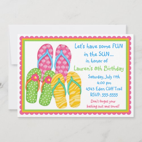 Flip Flops Birthday  Invitations