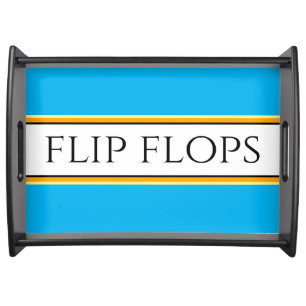 FLIP FLOPS Bright Sky Blue White Racing Stripes Serving Tray