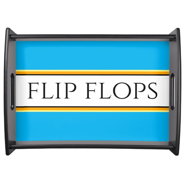 FLIP FLOPS Bright Sky Blue White Racing Stripes Serving Tray (Front)