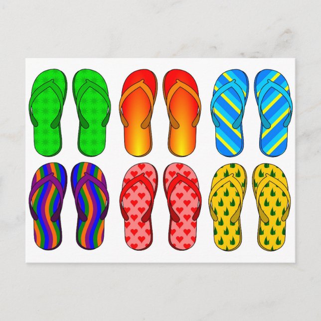 Flip Flops Colorful Fun Beach Theme Summer Gifts Postcard (Front)