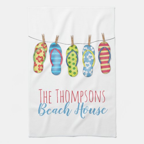 Flip Flops Colorful Personalized Beach House Kitchen Towel