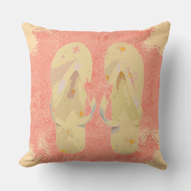 Flip Flops Coral Yellow Throw Pillow (Front)
