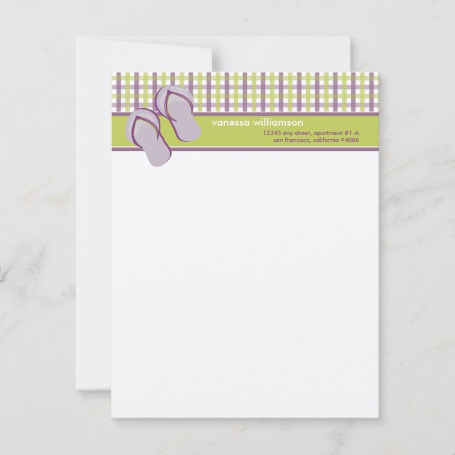 Flip Flops Custom Flat Note Cards (lime/lavender) (Front)