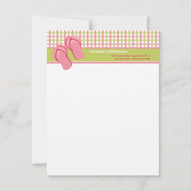Flip Flops Custom Flat Note Cards (lime/pink) (Front)