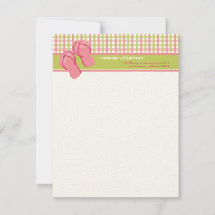 Flip Flops Custom Flat Note Cards (lime/pink)