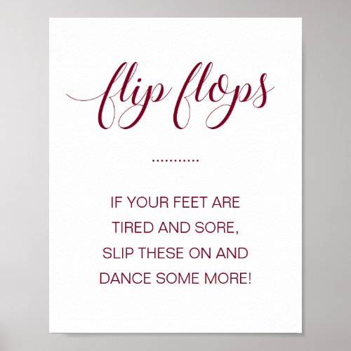 Flip Flops Dancing Shoes Burgundy Wedding Sign