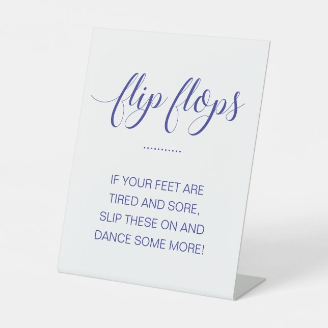 Flip Flops Dancing Shoes Navy Blue Beach Wedding Pedestal Sign (Front)