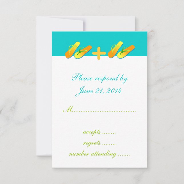Flip Flops Destination Wedding RSVP Cards Blue (Front)
