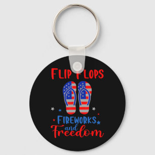 Flip Flops Fireworks And Freedom American Flag 4th Keychain