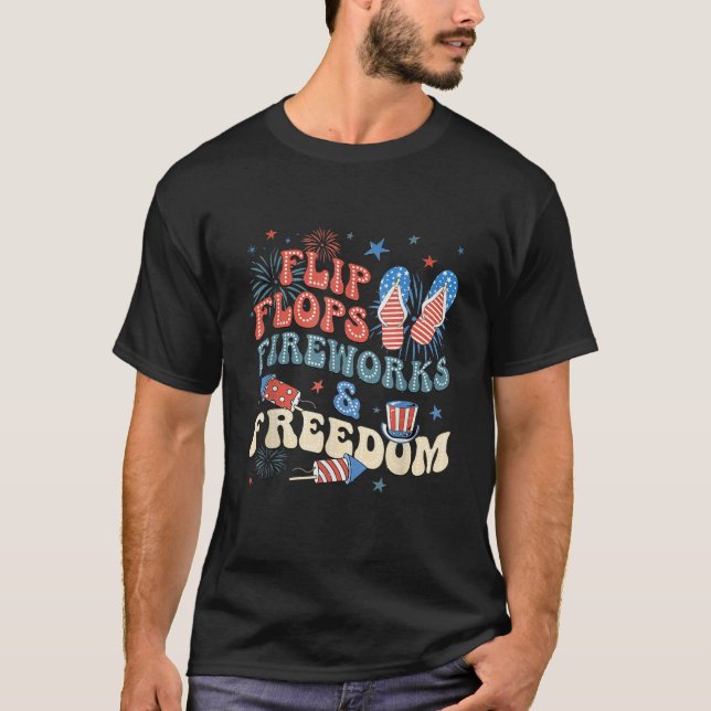 Flip Flops Fireworks Freedom Patriotic Fourth of J T-Shirt (Front)